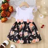 Vestidos estampados florais sem mangas com arco para criança, roupas de verão, estilo pastoral, festa de casamento, 0 a 3 anos