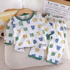 Conjunto de roupas domésticas de algodão puro para crianças, pijama fino para meninos e meninas, roupas com ar condicionado, manga três quartos, 2024, novo - comprar online
