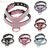 Coleira para cães, cinta peitoral ajustável, produtos para animais de estimação, coleira para cães, liberação rápida, brilhante, em forma de k, strass, couro pu