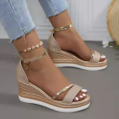 Sandálias de cunhas de dedo aberto para mulheres, sapatos casuais rasos, salto alto, plataforma, sandálias sexy designer, nova moda, verão, 2024 na internet