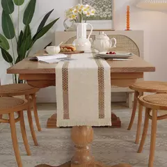 Algodão e linho Splicing Table Flag para casa, toalha de mesa tecida Tassel, Material Natural, Decoração Pastoral, 2 cores na internet