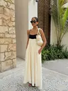 Vestido maxi feminino com sling oco, sem mangas, sem costas, vestidos soltos, streetwear casual, moda feminina, cor contrastante, sexy, 2024