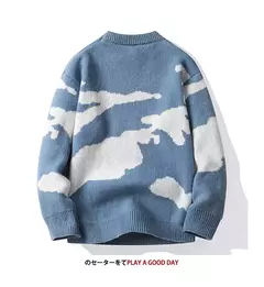 Suéter de malha com padrão de nuvens masculino, suéteres de casal, gola redonda, manga comprida, pulôver Harajuku masculino, casual, fofo, outono, 2023