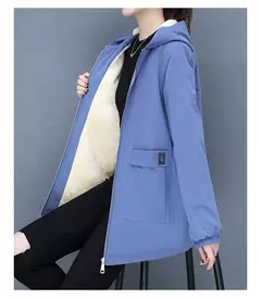 Casaco de algodão acolchoado de comprimento médio feminino, lã de cordeiro grossa quente, blusa feminina com capuz, todo apto, novo, outono, inverno, 2023 - loja online