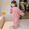 Pijama de flanela forrado coral para meninas, pijamas infantis, camisola infantil, quente, aconchegante, roupas de casa, cor sólida, outono, inverno