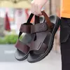 Chinelos de couro confortável masculino, sandálias masculinas de lazer, férias na praia, ao ar livre, retrô, casual, verão