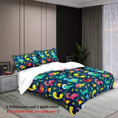 Dinossauro Padrão Impresso Bedding Set, Desenhos Animados, Adequado para Quarto do Menino, Rainha, Rei, Twin Bed, 1 capa de edredão + 2 fronha, 3Pcs - loja online