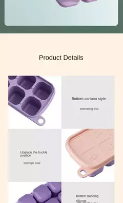 Imagem do Bandeja de gelo do silicone do produto comestível PP, Caixa do suplemento alimentar, baixa temperatura com tampa, fácil de limpar, caixa do molde do bolo do arroz do bebê das crianças