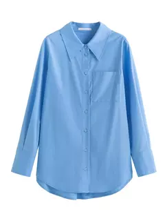 DUSHUI-Mulheres Manga Longa Polo Pescoço Blusa, Ombro Frontal, Camisas Commuter Branco, Decoração de Bolso, Camisa Feminina, 2 Cores, 24DS83323 na internet