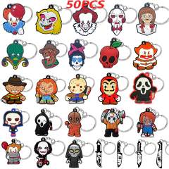 50PCS Keychains Terror Movie Character Keyring fit Friends Key Gift Car Key Accessories Horror Style Women Men Scary Key Holder