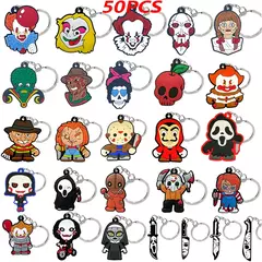50PCS Keychains Terror Movie Character Keyring fit Friends Key Gift Car Key Accessories Horror Style Women Men Scary Key Holder