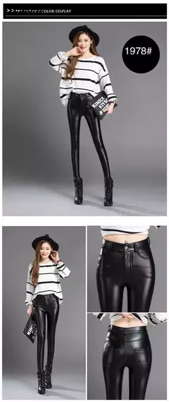 Calça feminina de couro estica, calça casual de veludo inverno, perneira de lápis feminina grossa quente, cintura alta, outono na internet