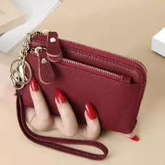 Royal Bagger-carteira curta para mulheres, couro genuíno de vaca, bolsa de embreagem fofa, porta-moedas com zíper, porta-cartão com chaveiro, na moda