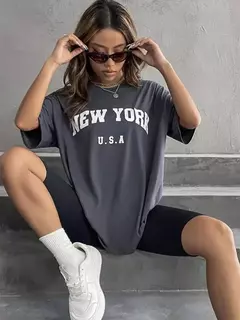 Blessyuki-Camisetas femininas estampadas com carta nova-iorquina, camisetas básicas com decote em O, streetwear retrô casual, tops harajuku para senhoras, plus size, verão