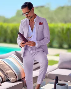Terno de linho de peito único masculino, casaco casual, desgaste formal do trabalho, jaqueta, calças, slim fit, negócios, casamento, noivo, verão, 2 peças na internet