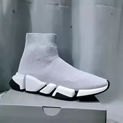 Confortável tecido de malha sapatos esportivos masculinos casuais deslizamento-em mocassins perna reta tubo meias tênis unisex verão salto baixo - Wolf Magazine