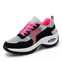 Mulher vulcanize tênis mulher moda altura-aumentando sapatos casuais respirável malha de fundo grosso plataforma feminina tenis sapatos na internet