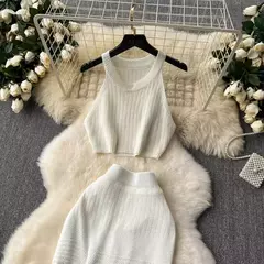 Vestido de praia feminino de tricô de cor sólida, regata, fenda de textura, terno protetor solar, escavar moda praia, encobrir, novo estilo na internet