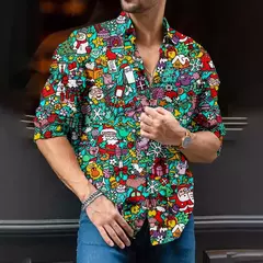 Camisa de árvore de Natal masculina, camisa clássica, manga longa, high-end, costura diária, estilo festa, moda, 2024 - loja online