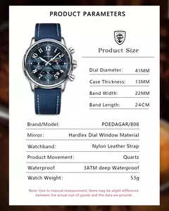 POEDAGAR-Relógio desportivo militar de luxo masculino, cronógrafo luminoso impermeável, relógios masculinos, quartzo, nylon, couro, data - comprar online