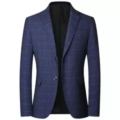 Blazers xadrez azul casual slim fit masculino, jaquetas de negócios, roupas formais, casacos masculinos, novos, primavera, outono, tamanho 4XL - Wolf Magazine