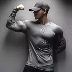 Camiseta de manga comprida seca rápida masculina, tops esportivos musculares, corrida de lazer, nova para primavera e outono - comprar online