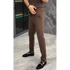 Calça reta masculina com bolsos e zíper, terno monocromático, casual e simples, social e para escritório, tendência da simplicidade, tendência da simplicidade, primavera e outono na internet