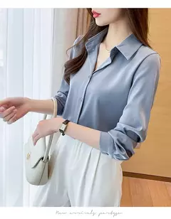 Imagem do Camisa coreana de manga comprida feminina, top sólido de chiffon, moda feminina, escritório, primavera, verão, C242