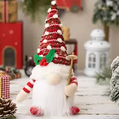 AlliLit-Christmas Doll Sled Elf Ski Gnome com luz LED, decorações para casa, Natal, Ano Novo, 28cm, 2024 - loja online