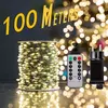Impermeável Fairy String Lights com controle remoto, guirlanda de Natal, decoração ao ar livre, árvore, rua, casamento, festa, 1pc, 500 LED, 1000LED