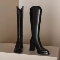 Bota alta de joelho para mulheres, sapatos de salto grosso, marrom quente, longo, moda, novo, inverno, 2022 - comprar online