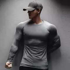 Camiseta de manga comprida seca rápida masculina, tops esportivos musculares, corrida de lazer, nova para primavera e outono - loja online