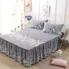 Imagem do Conjunto de Colcha de Algodão com Bordado, Saia de Cama, Fronhas, Capa de Folha, Rei, Rainha, Duplo, 1.5 m, 1.8 m, 2m, 3 Peças por Conjunto