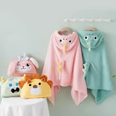 Toalha de banho com capuz coral para crianças, manto dos desenhos animados, roupão infantil, poncho para meninos e meninas