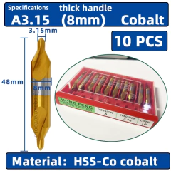 HSS-Brocas Centrais Combinadas Ti-Revestidas, 60 Graus escareadores ângulo Bit Set, Broca de Centralização Metal, Torno, W6542, M35, 6pcs, 1.0-5mm