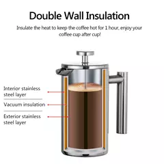 Máquina de café francesa de aço inoxidável, cafeteira isolada, parede dupla, 350ml, 800ml, 1000ml - comprar online