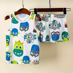 Conjuntos de pijamas infantis, pijamas de dinossauro, pijamas infantis, colete para meninos e meninas, terno de criança de 1 a 10 anos, verão na internet