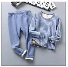 Conjuntos de pijama listrado forrado de pelúcia para crianças, aconchegante, caloroso, projetado para outono e inverno, homewear, adequado para crianças, uso diário e sono - loja online