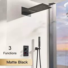 Sistema de chuveiro de latão preto luxuoso com design montado na parede display digital LED para controle duplo de torneira de banheiro simples quente e fria - comprar online
