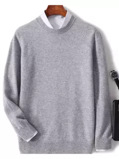 Suéter de manga comprida com o pescoço, 100% lã merino, top solto quente, cor sólida, clássico, pulôver de malha, outono inverno - loja online
