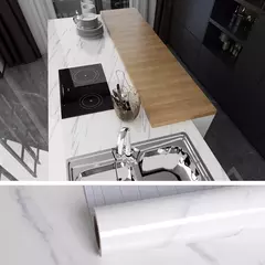 Adesivos de parede de cozinha Vinyl Marble Autoadesivo Wallpaper DIY Heatproof Waterproof Contato Contínuo Wallcovering Wall Decor