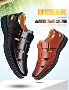 Sapatos de couro oco masculino, sandálias casuais, sapatos de furos respiráveis, verão, 2024 - loja online
