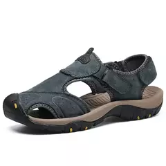 Sapatos masculinos casuais de couro genuíno, sandálias masculinas ao ar livre, sapatos romanos de praia, plus size 38-48, verão