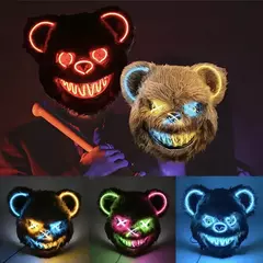 Halloween light up máscara de terror brilhante urso sangrento assassino máscara piscando néon assustador urso máscara para cosplay máscara assassina decoração