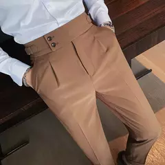 Homens estilo britânico ternos calças novo masculino sólido calças de cintura alta alta qualidade formal magro ajuste negócio casual terno calças na internet