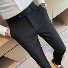 Calça justa para homens, terno de negócios masculino, calças de alfaiataria social, roupas de grife pretas, moda verão, 9, 2024