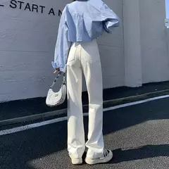 Calça jeans branca de perna larga feminina, com pernas retas, calça casual na moda, ajuste solto, emagrecedor, elegante, nova, 2024 - loja online