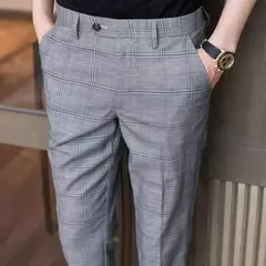 Xadrez masculino anti-rugas calças cortadas, roupas de grife casual, terno masculino reto, verão, fino, barato, designer, cheque, 9 - Wolf Magazine