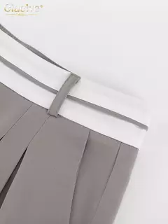 Clacive-Calça reta de cintura alta feminina, calça feminina, elegante, solta, chique, emendada, cinza, escritório, moda, casual, de comprimento total