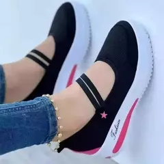 Sapatilhas casuais vulcanizadas para mulheres, sólidas, sapatos de plataforma, malha, respirável, conforto, deslizamento, esporte, tênis, feminino, novo na internet